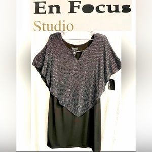 EN FOCUS studio Black Evening Dress with Glitter Drape, women’s Size 16W NWT
